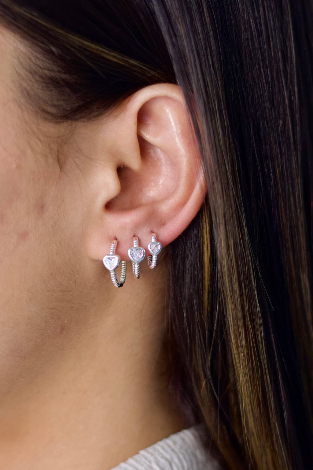 Trio de Argolas Coração Branco