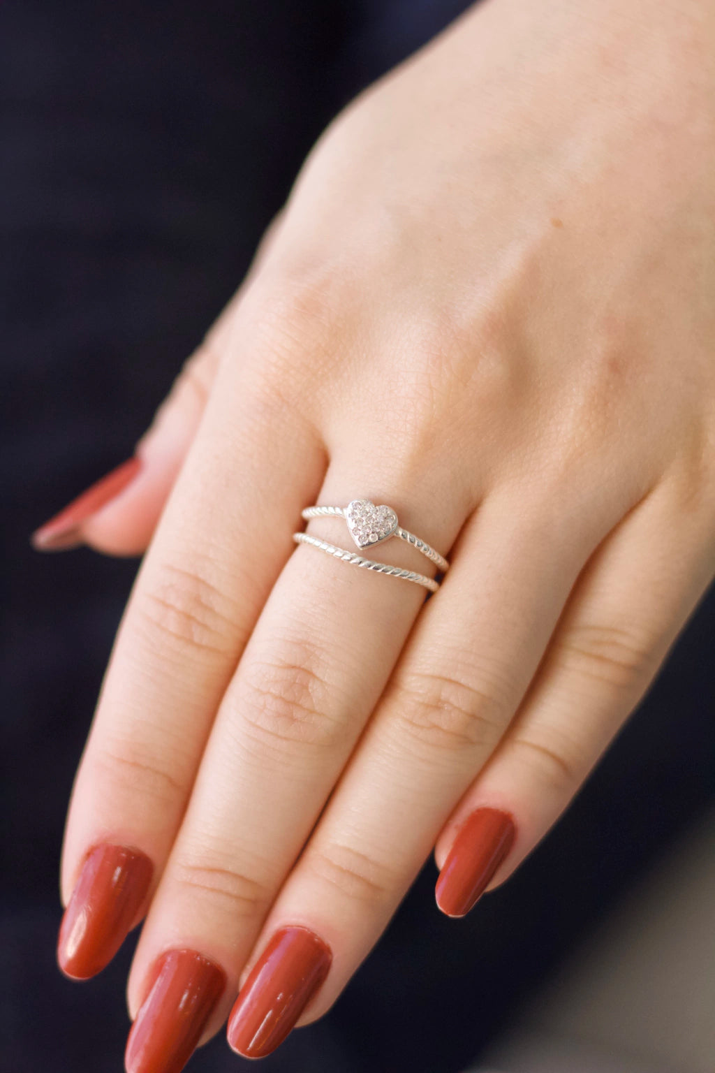 Anel Aro Duplo Coração Prata 925