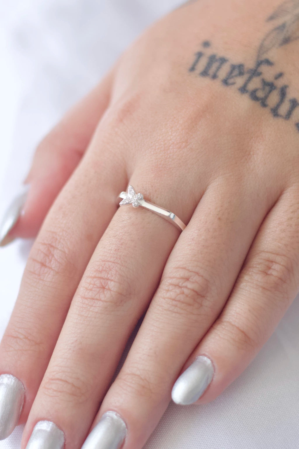 Anel Quadrado com Borboleta Prata 925