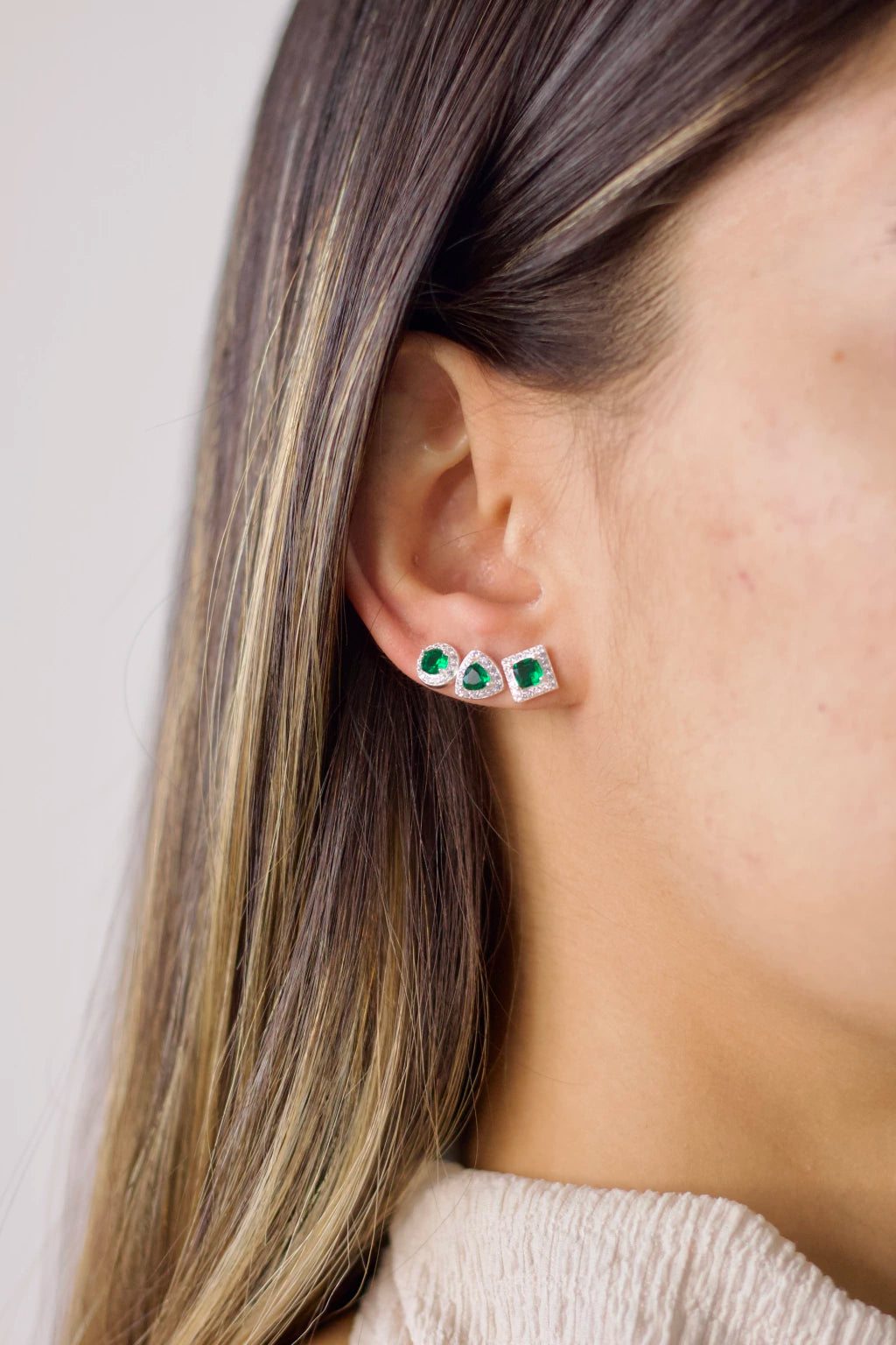 Trio de Brincos Glamour Verde Bandeira