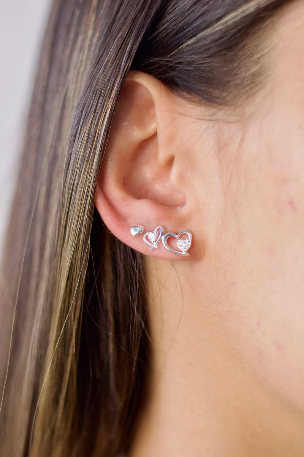 Trio de Brincos Coração Prata 925