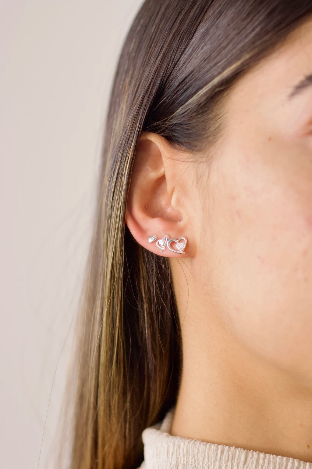 Trio de Brincos Coração Prata 925