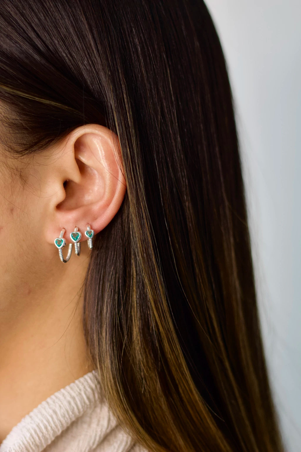 Trio de Argolas Coração Azul Tiffany