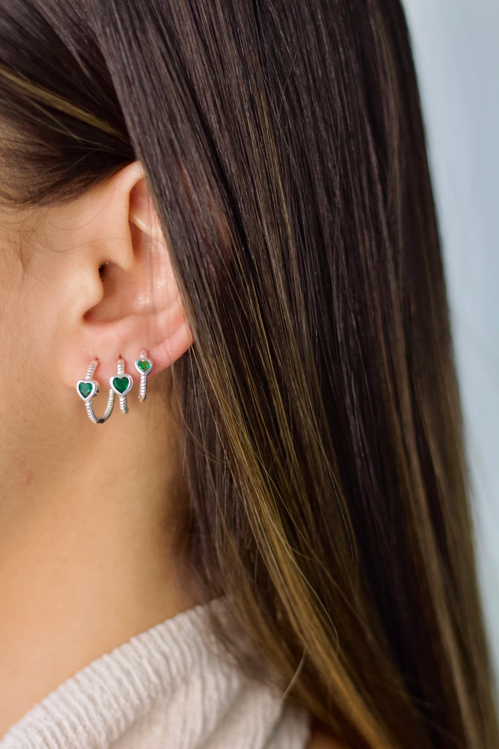 Trio de Argolas Coração Verde Bandeira